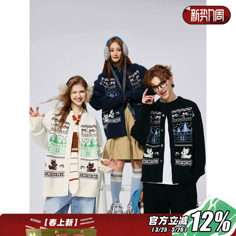 MANYSTON American cardigan knitted sweater men's autumn and winter trendy brand loose youth casual jacket
