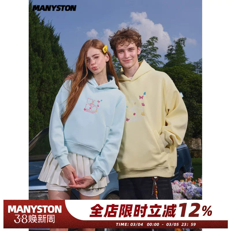 Qing Dynasty MANYSTON American Heavy duty Embroidered Hoodie Hoodie Men's Spring and Autumn Trendy Brand Hoodie Couple's Coat