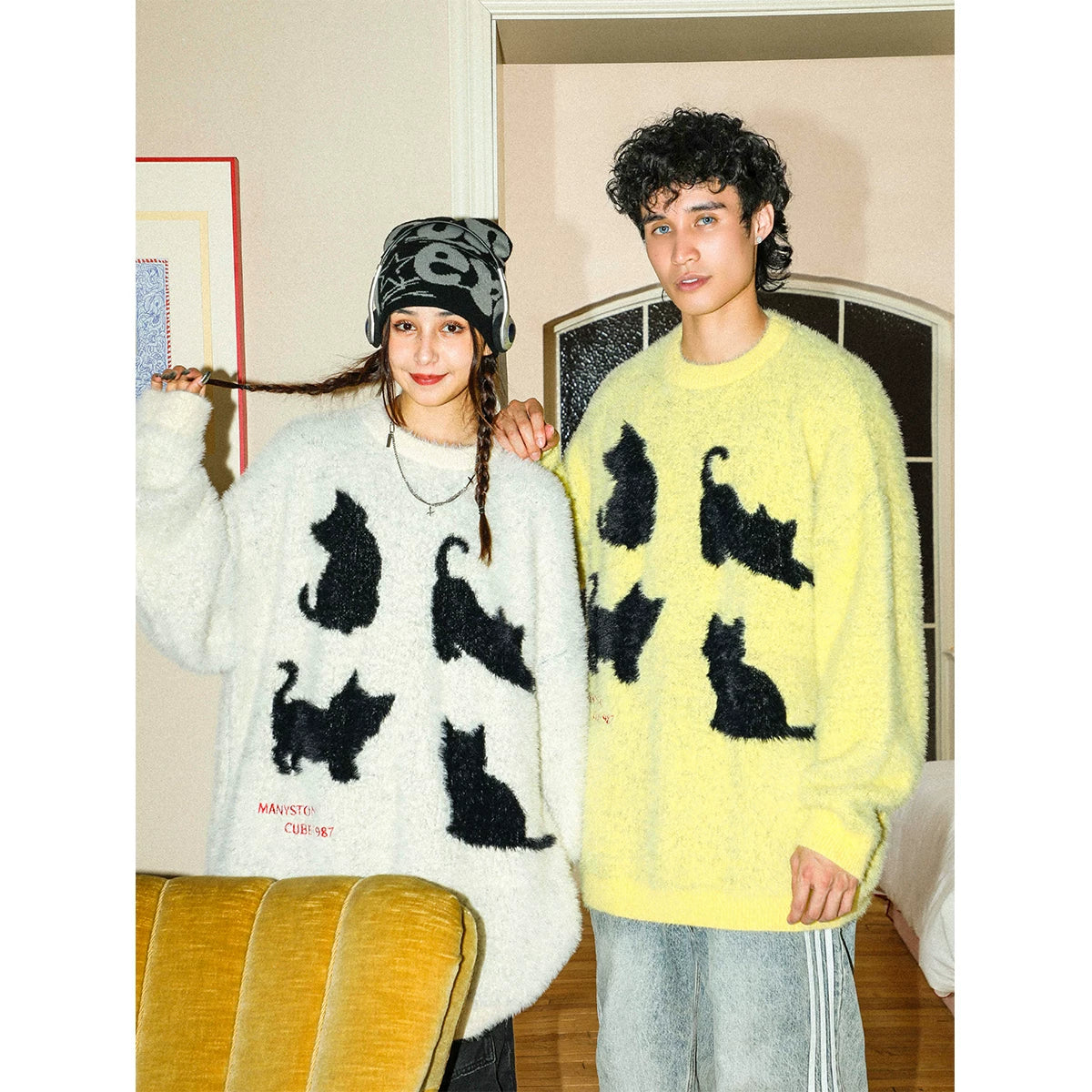 MANYSTON American Trendy Brand Youth Couple's Sweater Winter European and American Lazy Style Knitted Jacket for Men