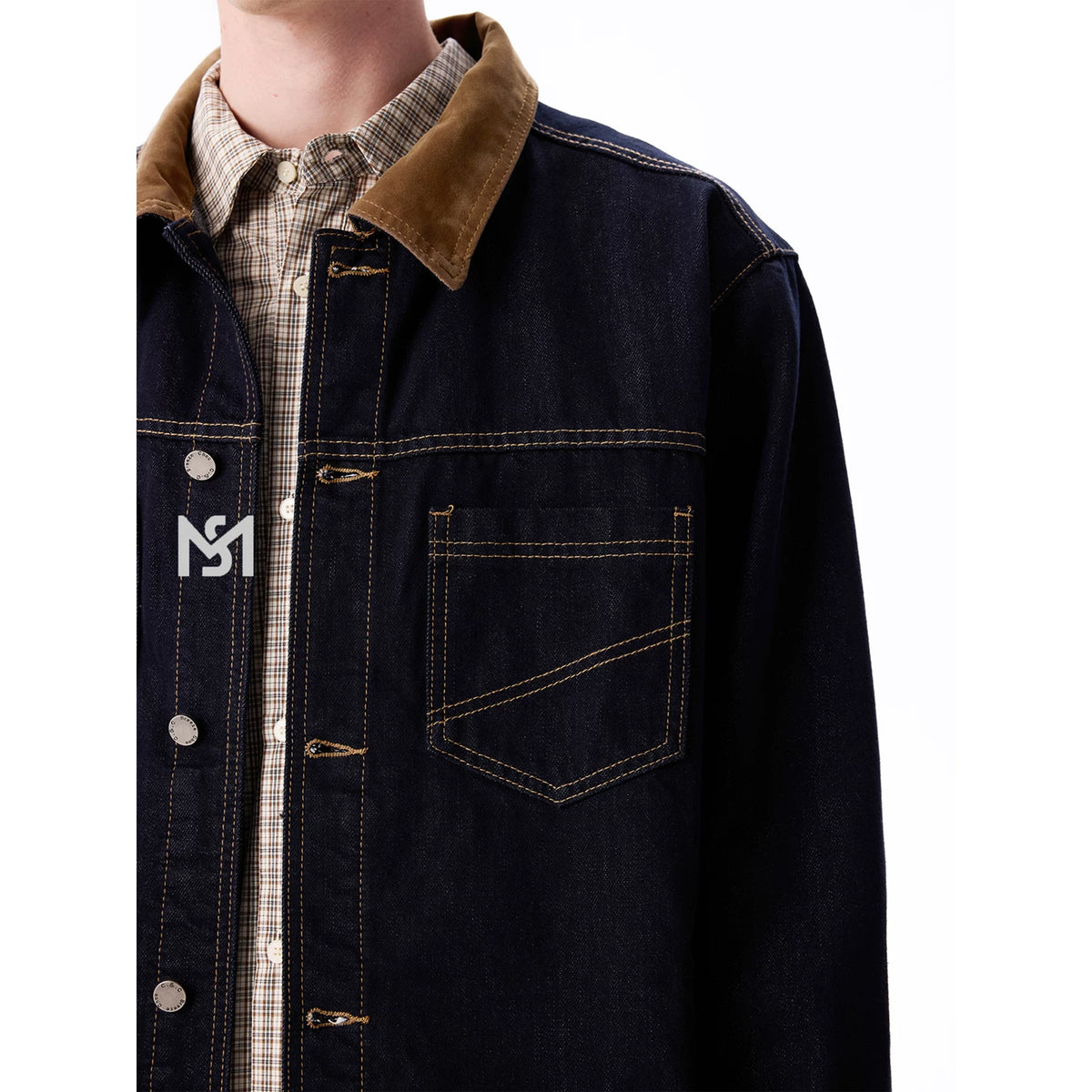 MANYSTON minimalist retro original cow jacket men's spring and autumn loose casual workwear collar denim top jacket
