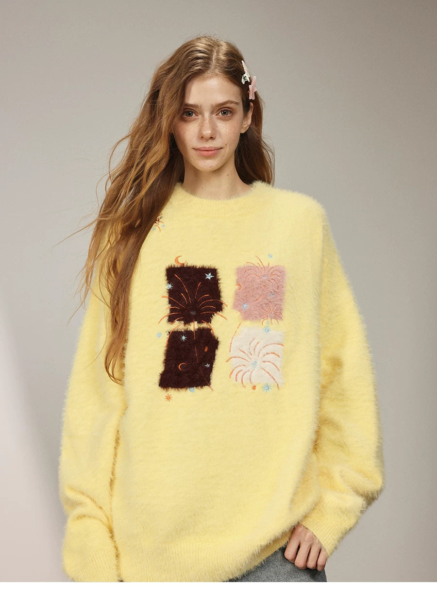 Celebrity style MANYSTON American high street embroidered sweater for men's spring and autumn couples round neck knit sweater
