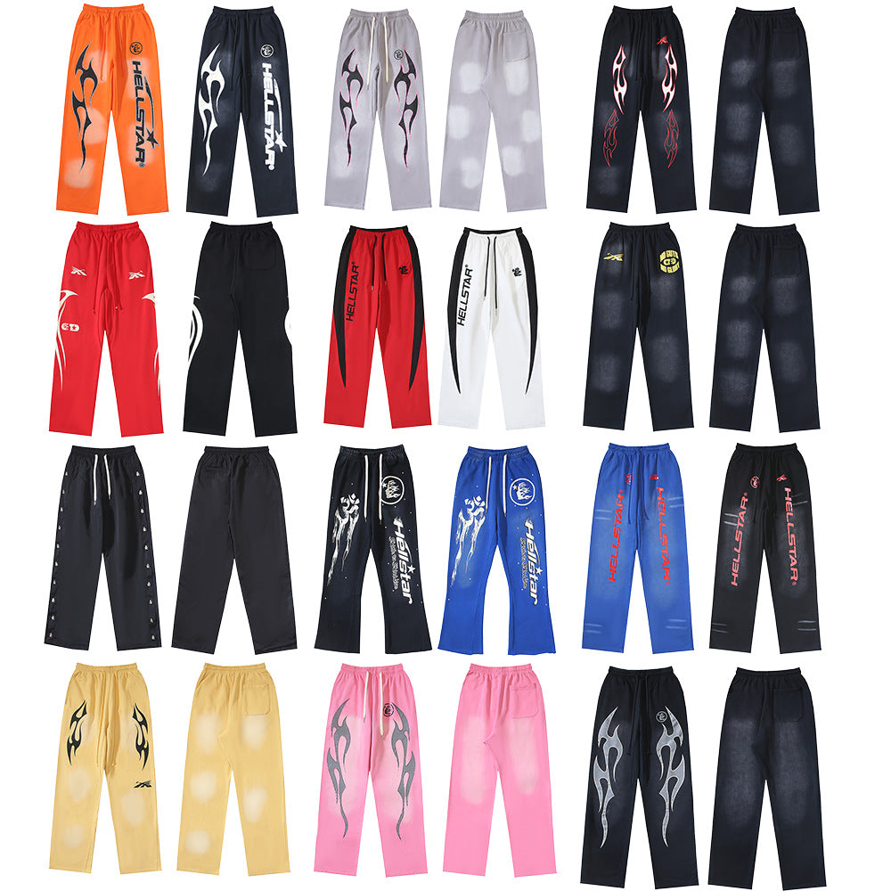Cross border Fashion Hellstar Washed Retro Hip Hop American Street Printed Casual Cotton Pants Bathroom Pants