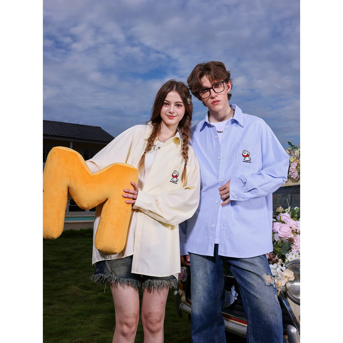 Hao Yiran's same style MANYSTON American high street striped long sleeved shirt for men's spring and autumn couple's top