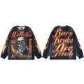Cross border Hellstar Washed Retro Spray Horse Willow American Street Hip Hop Printed Long Sleeve T-shirt