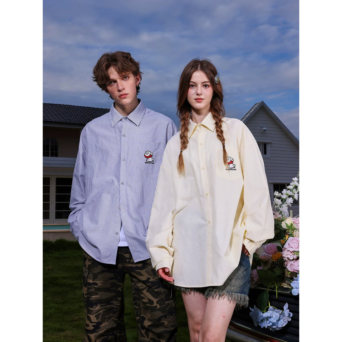 Hao Yiran's same style MANYSTON American high street striped long sleeved shirt for men's spring and autumn couple's top