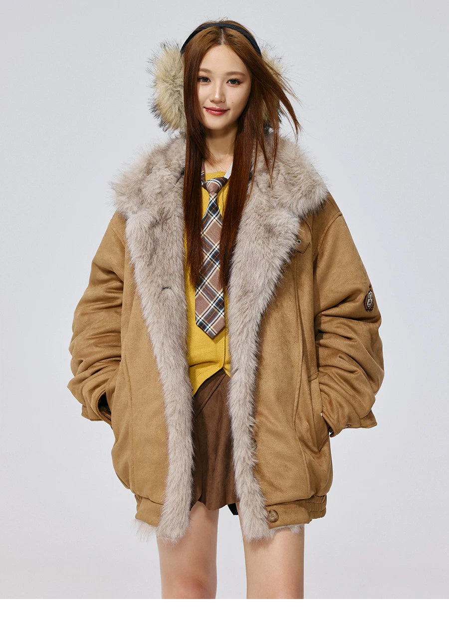 Nine tailed same style MANYSTON American retro fur collar cotton jacket men's winter couple warm cotton jacket