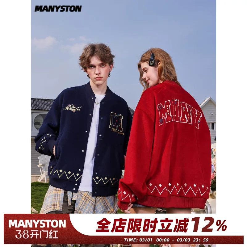 MANYSTON American retro letter embroidered baseball jacket men's spring and autumn heavyweight street flying jacket