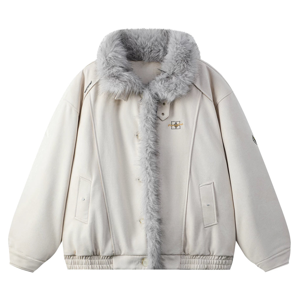 Nine tailed same style MANYSTON American retro fur collar cotton jacket men's winter couple warm cotton jacket