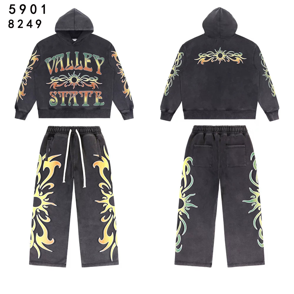 Vale Forever Valley letter logo print, trendy high street casual hooded sweatshirt pants set