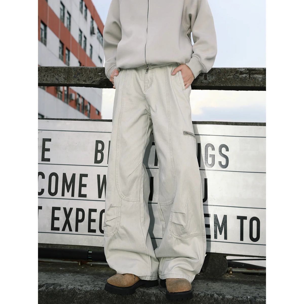 MANYSTON American high street pure cotton work pants men's spring and autumn straight tube loose and versatile wide leg casual pants