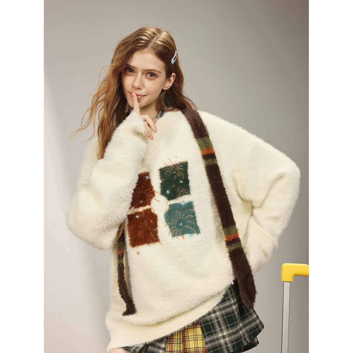 Celebrity style MANYSTON American high street embroidered sweater for men's spring and autumn couples round neck knit sweater