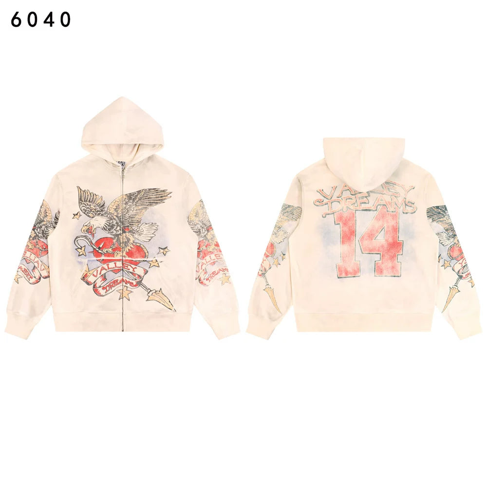 Vale Forever Valley Retro Printed High Street Trendy Casual Hoodie Pants Set