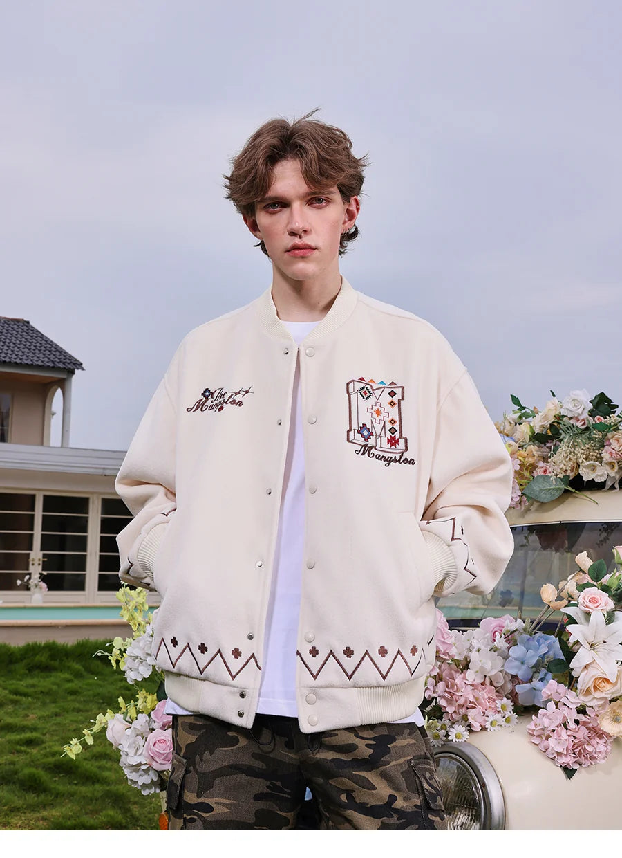 MANYSTON American retro letter embroidered baseball jacket men's spring and autumn heavyweight street flying jacket