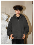 MANYSTON American high street cardigan zipper sweatshirt men's spring and autumn 400g heavyweight solid color long sleeved hooded jacket