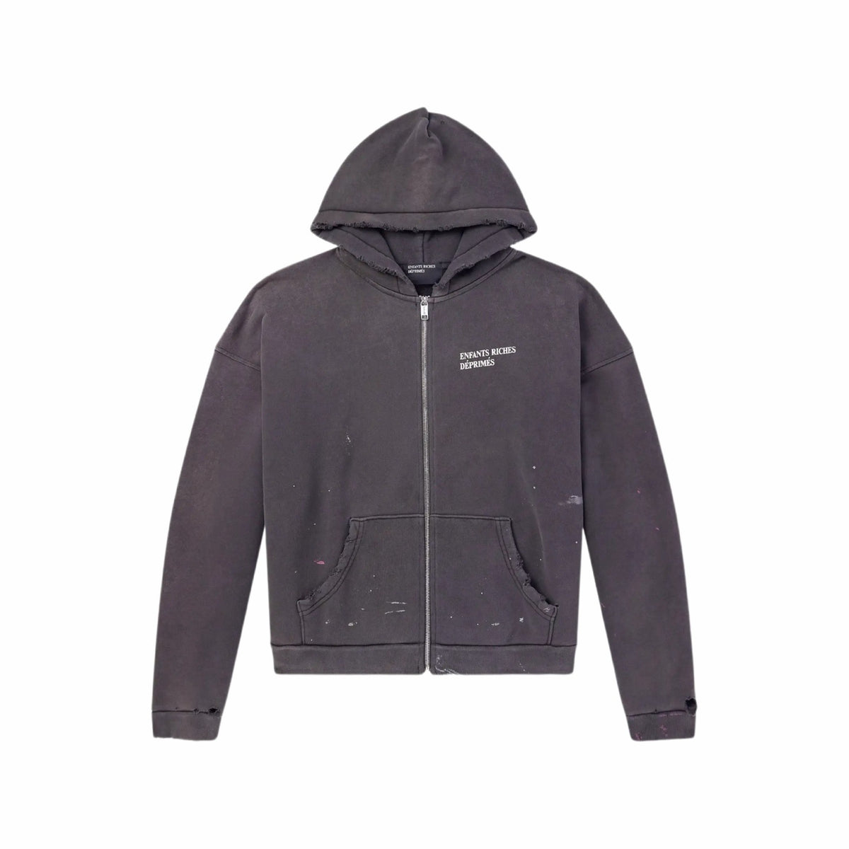 Cross border beauty trend E.R.D washed water distressed embroidered print hooded zipper pure cotton casual versatile hoodie jacket