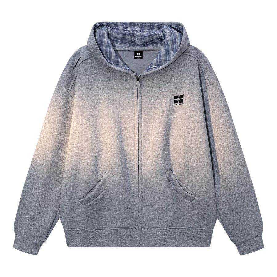 Hao Yiran's same style MANYSTON American hooded cardigan sweatshirt men's spring and autumn loose hoodie jacket