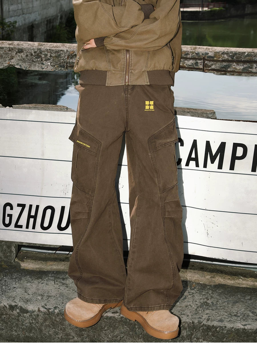 MANYSTON American high street workwear straight leg pants for men, spring and autumn casual loose straight leg wide leg floor pants
