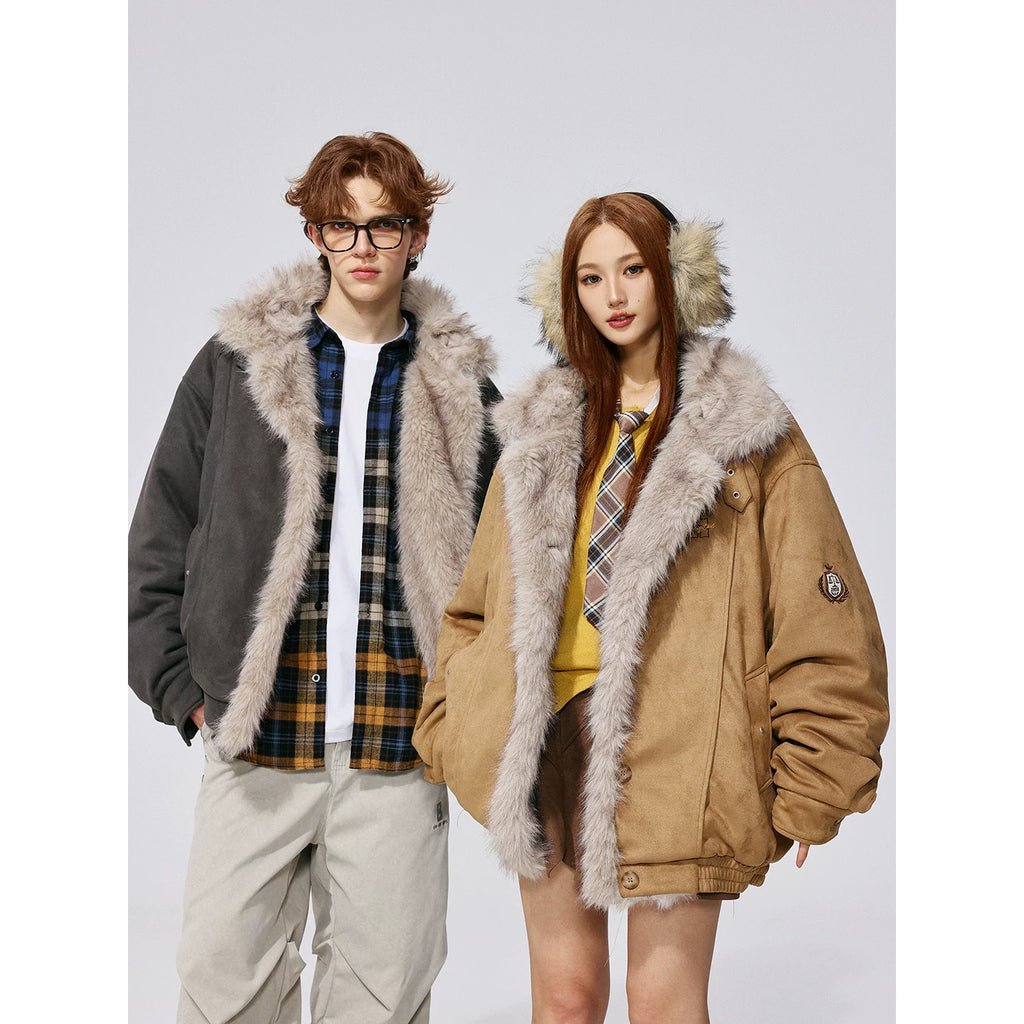 Nine tailed same style MANYSTON American retro fur collar cotton jacket men's winter couple warm cotton jacket