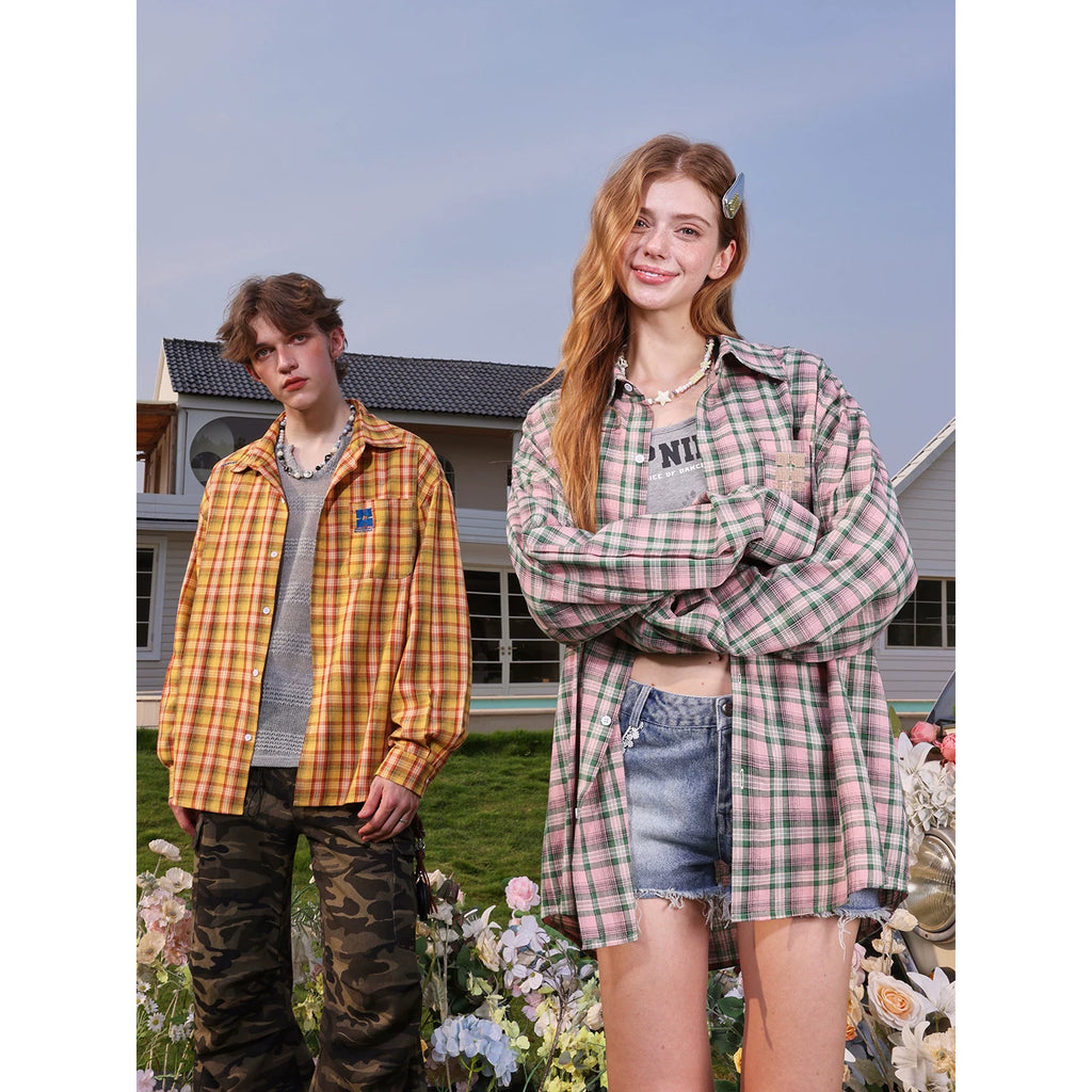 Lv Sitong's same MANYSTON American retro long sleeved shirt for men's spring and autumn couple outfit embroidered shirt
