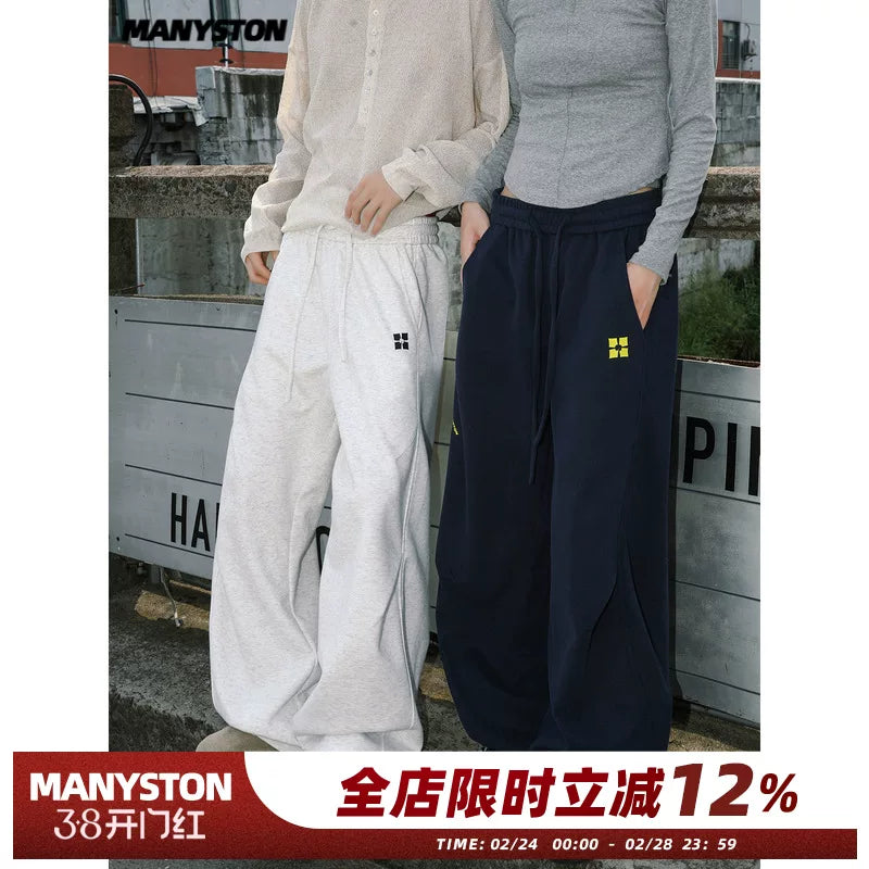 MANYSTON American High Street Versatile Casual Wide Leg Pants, Men's Niche Design Sense, Black Straight Leg Pants, Spring and Autumn