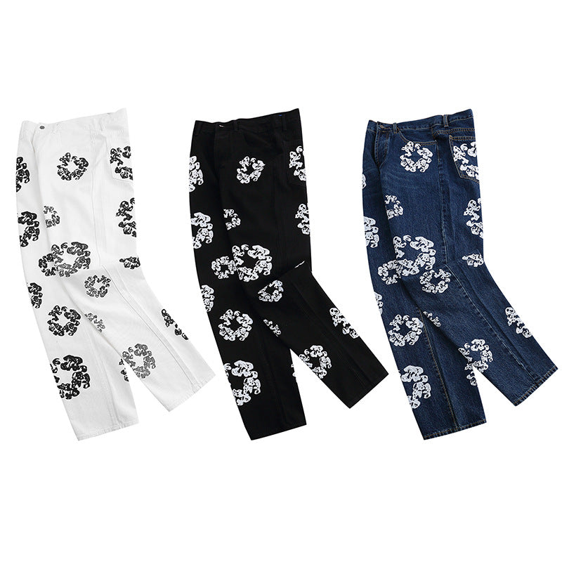 跨境潮牌Denim Tears美式街头高街休闲嘻哈印花牛仔长裤宽松舒适