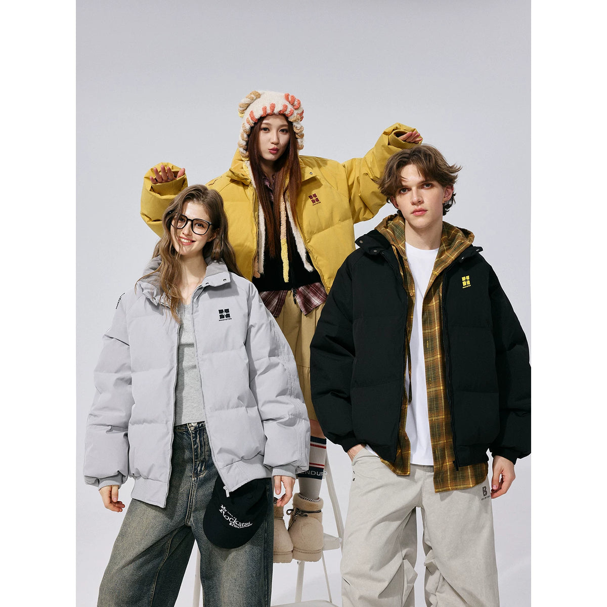 MANYSTON American Trendy Brand Stand up Cotton Jacket Men's Winter Youth Thick Cotton Jacket Couple's Casual Jacket