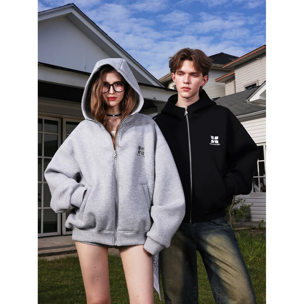 Qiyu's same style MANYSTON American fashion brand hooded cardigan sweatshirt men's spring and autumn couple outfit jacket