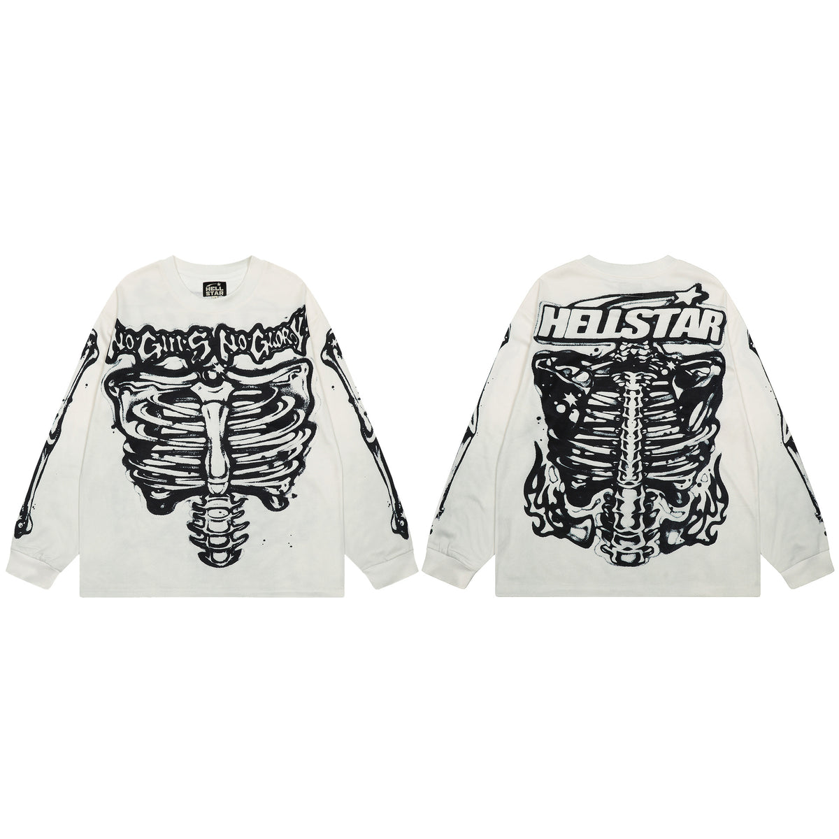 Cross border Hellstar Washed Retro Spray Horse Willow American Street Hip Hop Printed Long Sleeve T-shirt