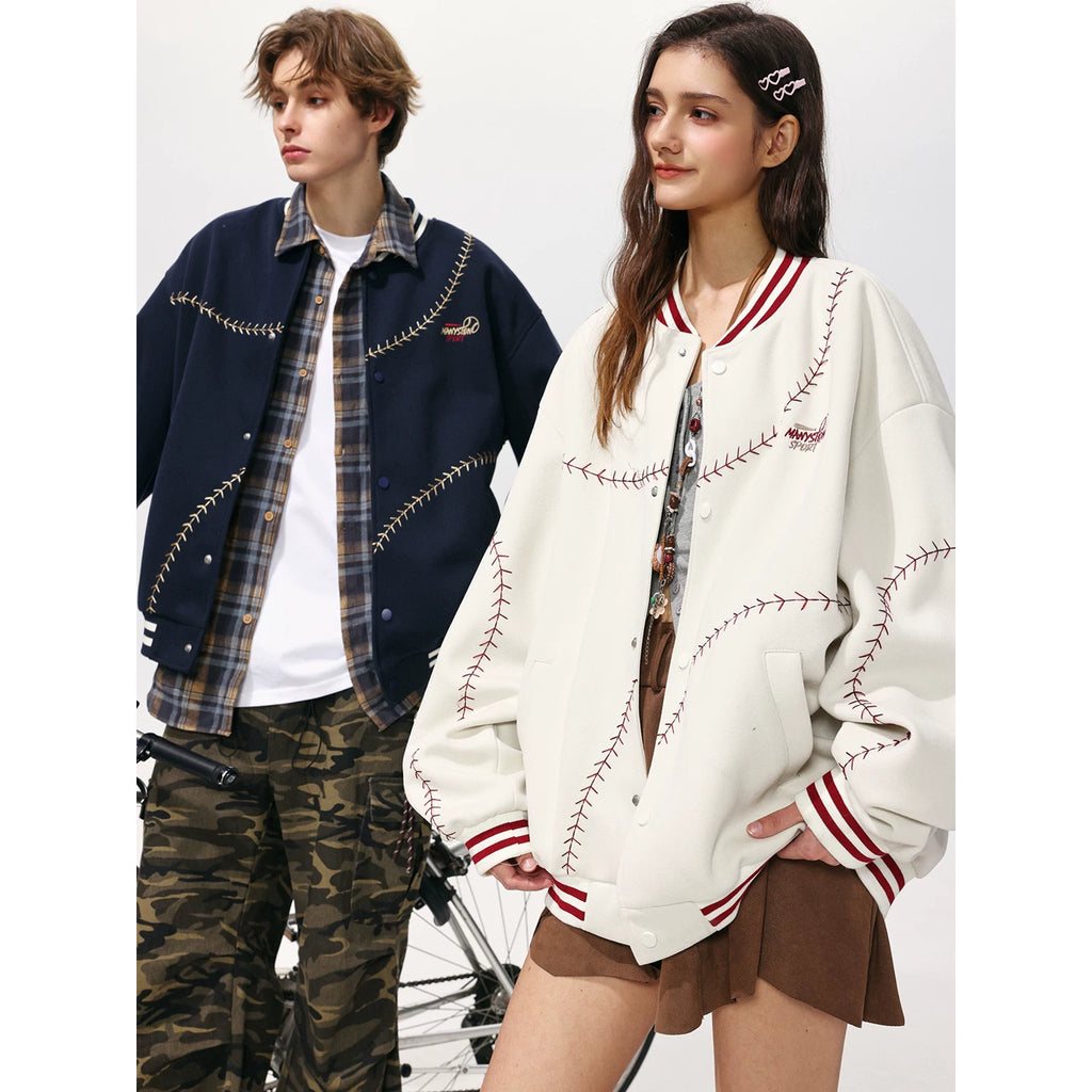 Zhang Zeyu's MANYSTON American retro embroidered baseball jacket for couples in spring and autumn casual wear