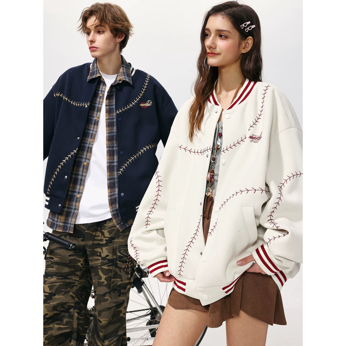 Zhang Zeyu's MANYSTON American retro embroidered baseball jacket for couples in spring and autumn casual wear