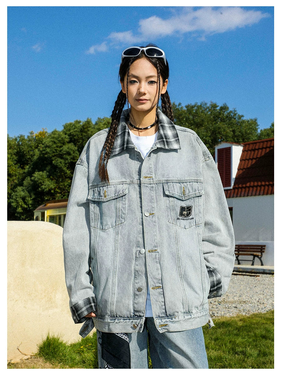MANYSTON American Retro Collar Casual Jacket for Boys, Spring and Autumn Style, Trendy Brand, European and American Street Denim Jacket