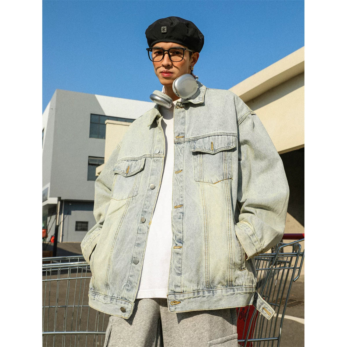 MANYSTON denim jacket men's trendy brand new top couple denim jacket spring cool casual jacket American style