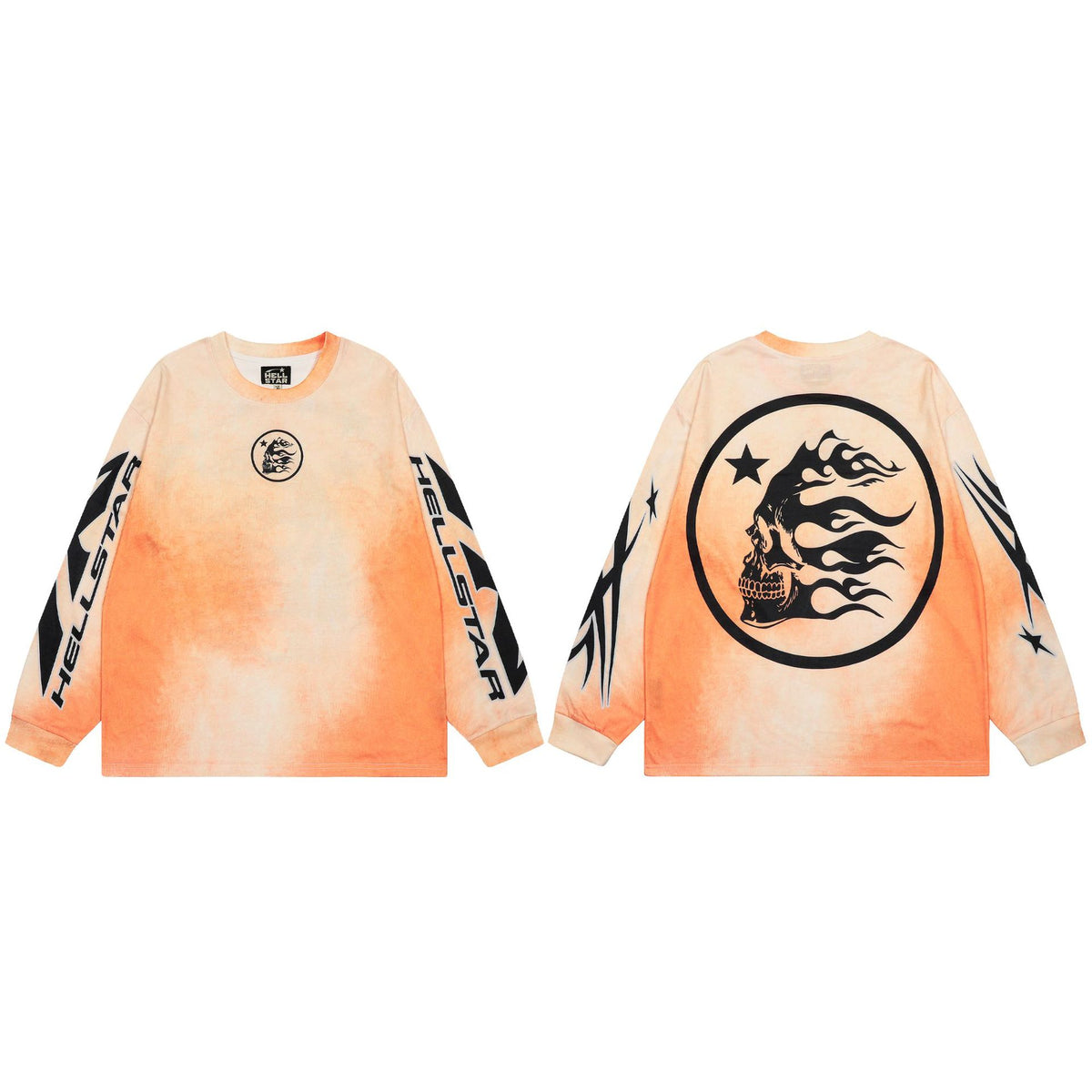 Cross border Hellstar Washed Retro Spray Horse Willow American Street Hip Hop Printed Long Sleeve T-shirt