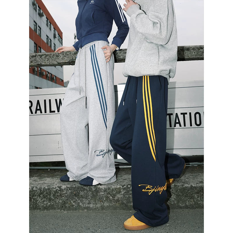 MANYSTON American retro three bar casual versatile pants men's spring and autumn straight leg loose sports sweatpants