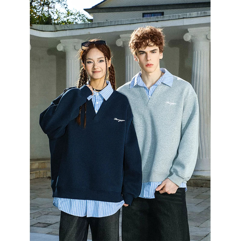 MANYSTON American 400g Heavy duty Couple Hoodie Spring and Autumn Trendy Brand Youth Vacation Two piece Collar Jacket Male
