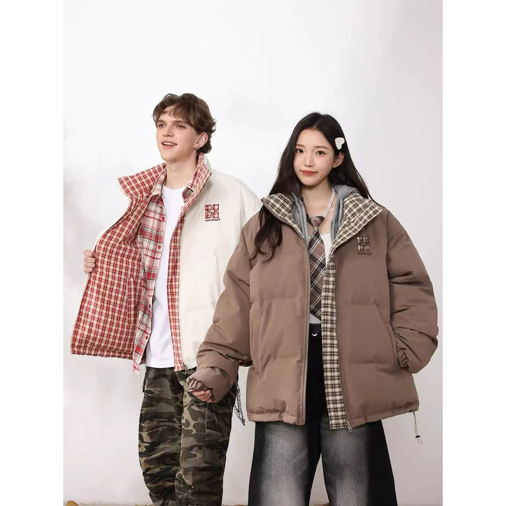 MANYSTON American fashion brand checkered double-sided cotton jacket men's winter thick warm bread jacket cotton coat jacket