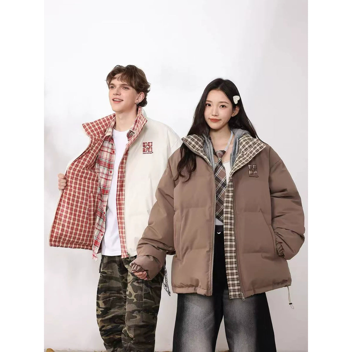 MANYSTON American fashion brand checkered double-sided cotton jacket men's winter thick warm bread jacket cotton coat jacket