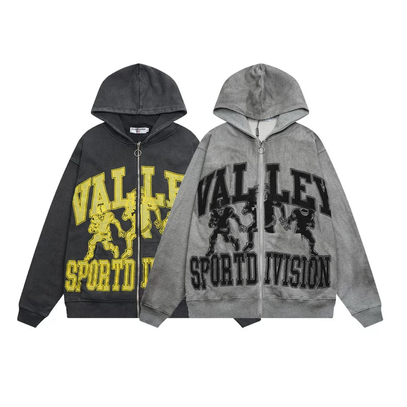 Vale Forever Embroidered Printed Meichao High Street Trendy Casual Loose Retro Washed Cardigan Hoodie