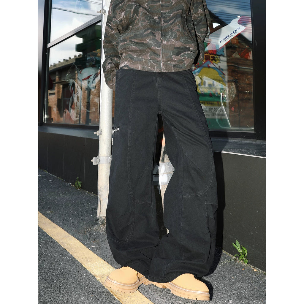 MANYSTON American high street pure cotton work pants men's spring and autumn straight tube loose and versatile wide leg casual pants