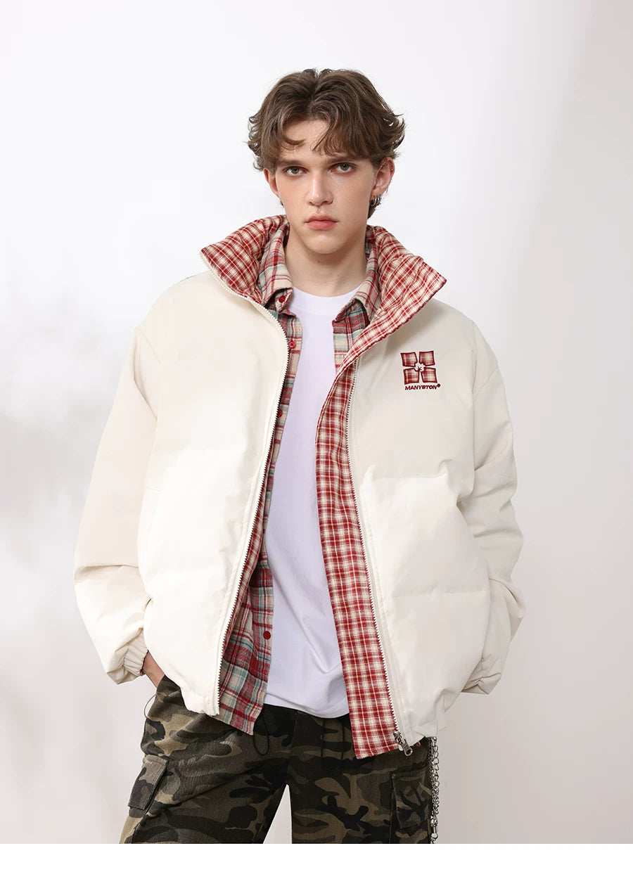 MANYSTON American fashion brand checkered double-sided cotton jacket men's winter thick warm bread jacket cotton coat jacket