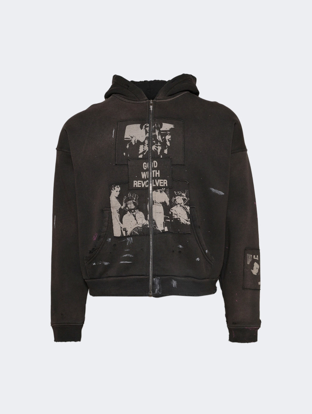 Cross border beauty trend E.R.D washed water distressed embroidered print hooded zipper pure cotton casual versatile hoodie jacket