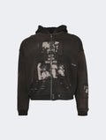 Cross border beauty trend E.R.D washed water distressed embroidered print hooded zipper pure cotton casual versatile hoodie jacket