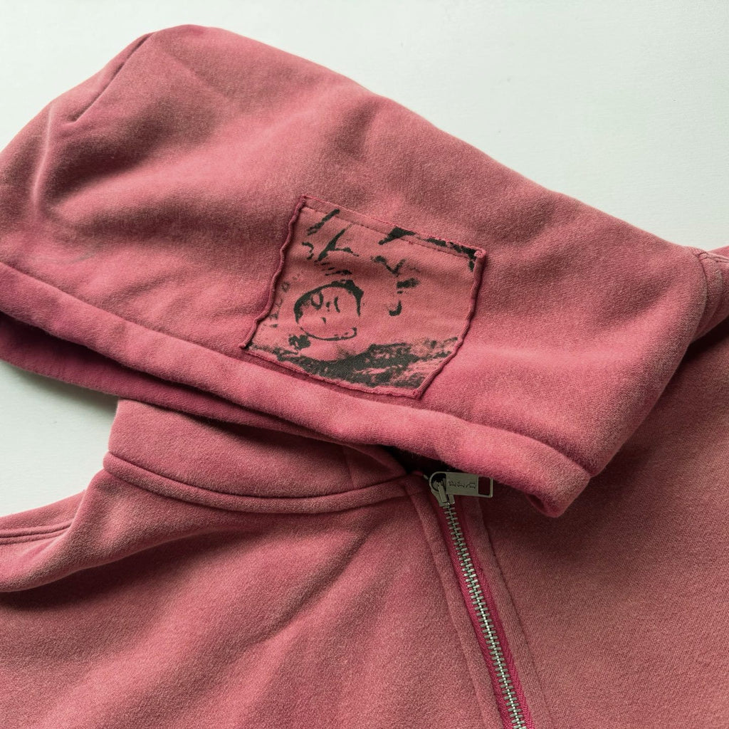 Cross border beauty trend E.R.D washed water distressed embroidered print hooded zipper pure cotton casual versatile hoodie jacket