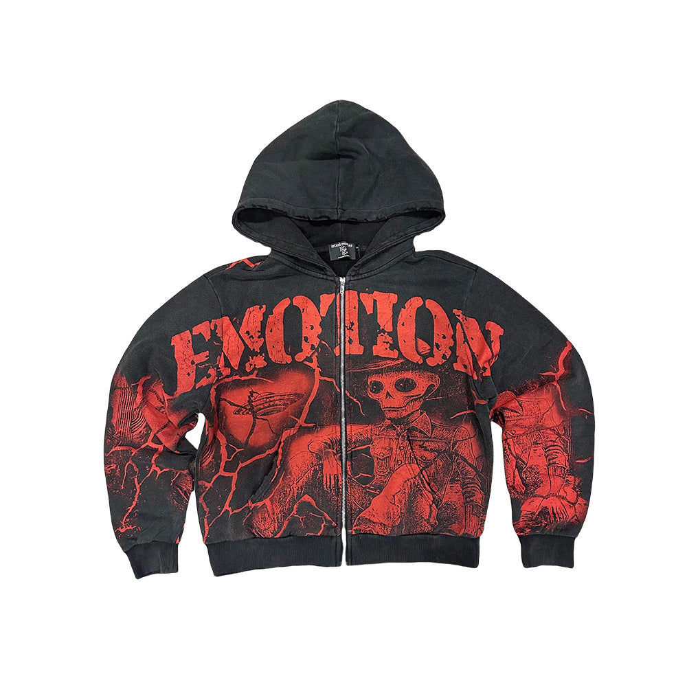 Cross border fashion new MIXEDEMOTION American street hip-hop pure cotton highly restored hooded sweatshirt