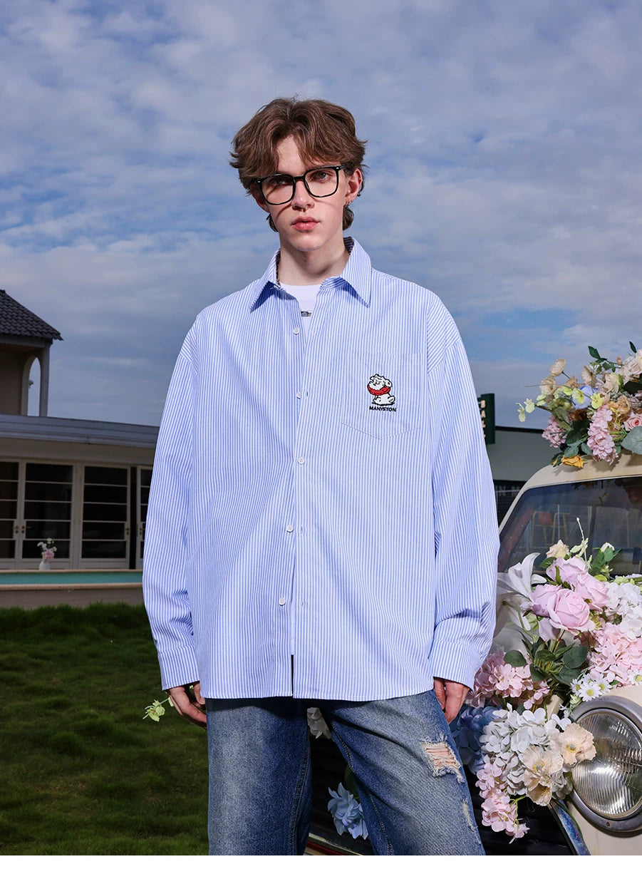 Hao Yiran's same style MANYSTON American high street striped long sleeved shirt for men's spring and autumn couple's top