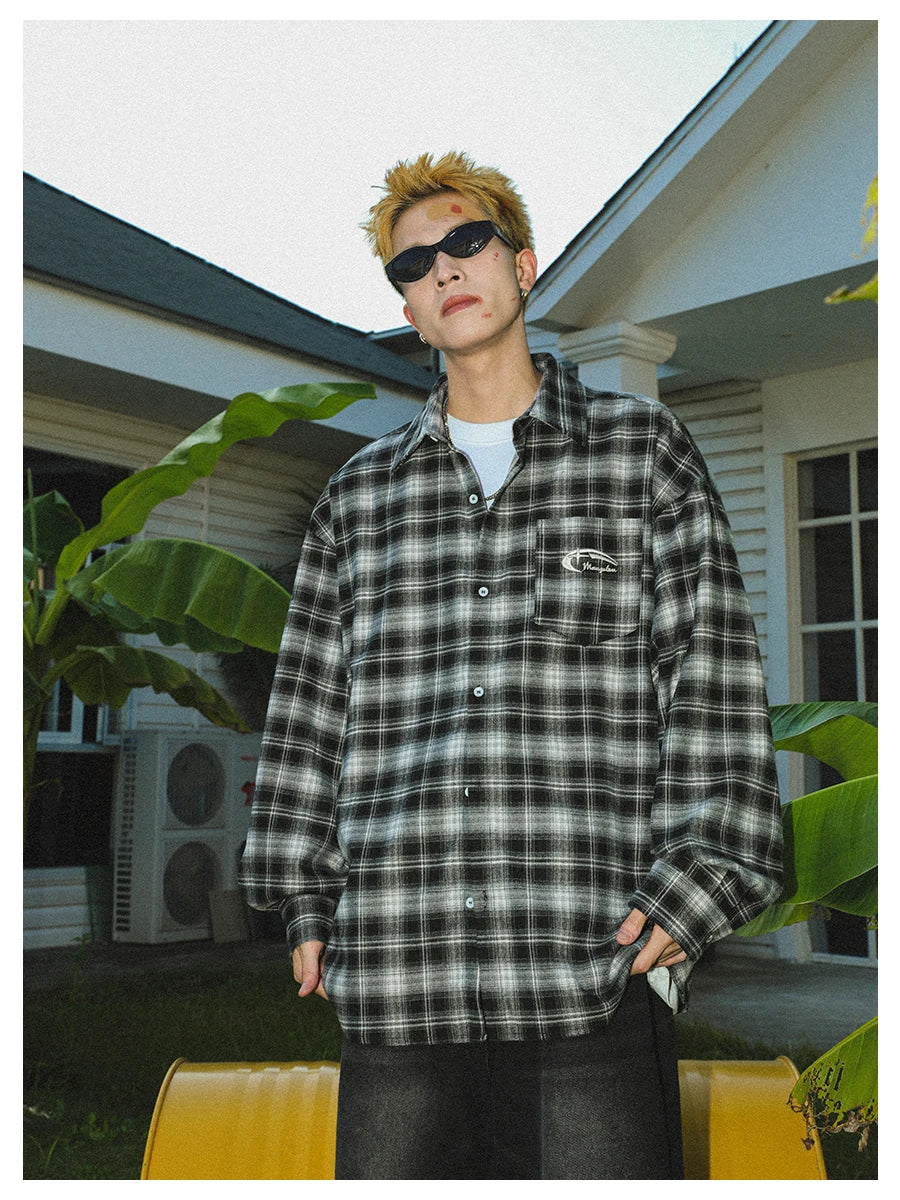 Li Qing's same style MANYSTON American retro checkered long sleeved shirt, spring thin casual shirt jacket