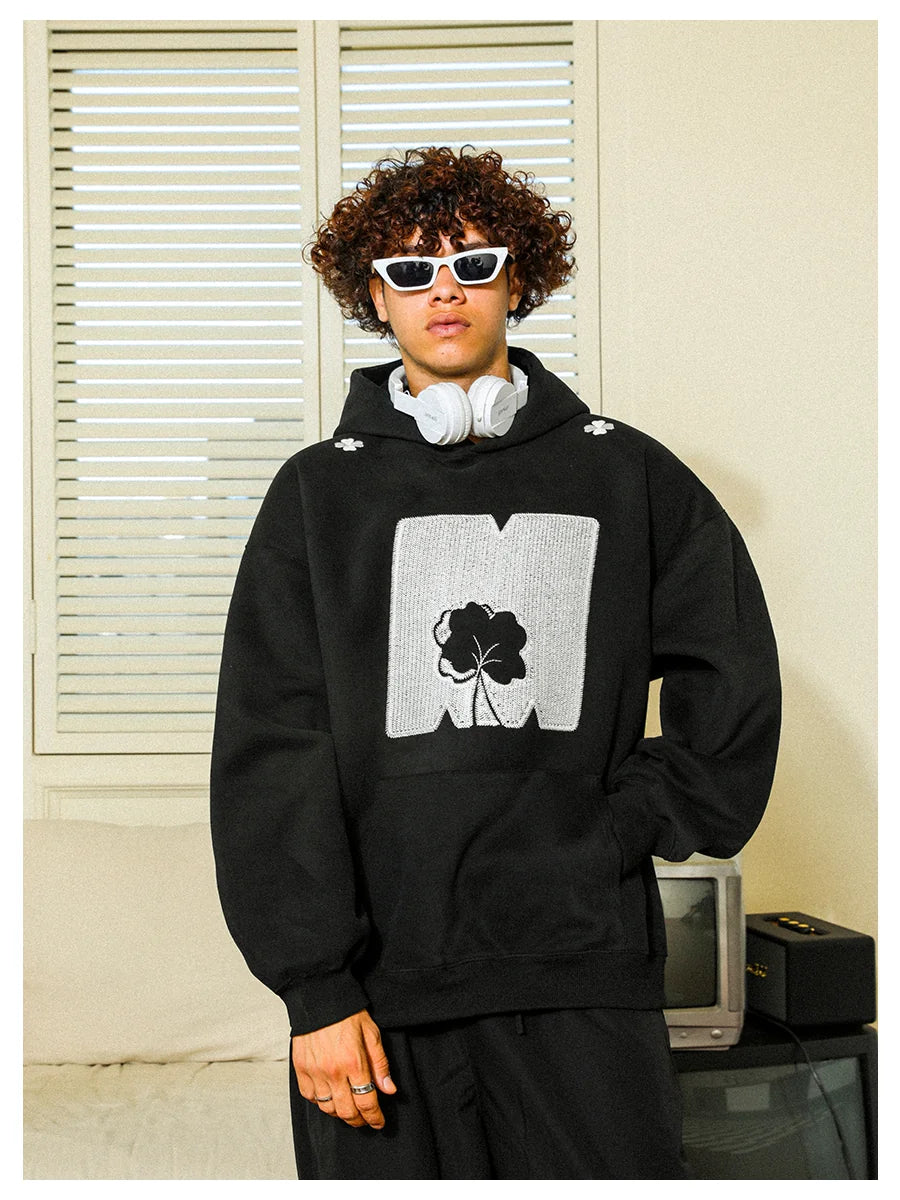 Jiang Yiyi's MANYSTON American High Street Couple's Hoodie Spring and Autumn Trendy Brand Black Hoodie for Men