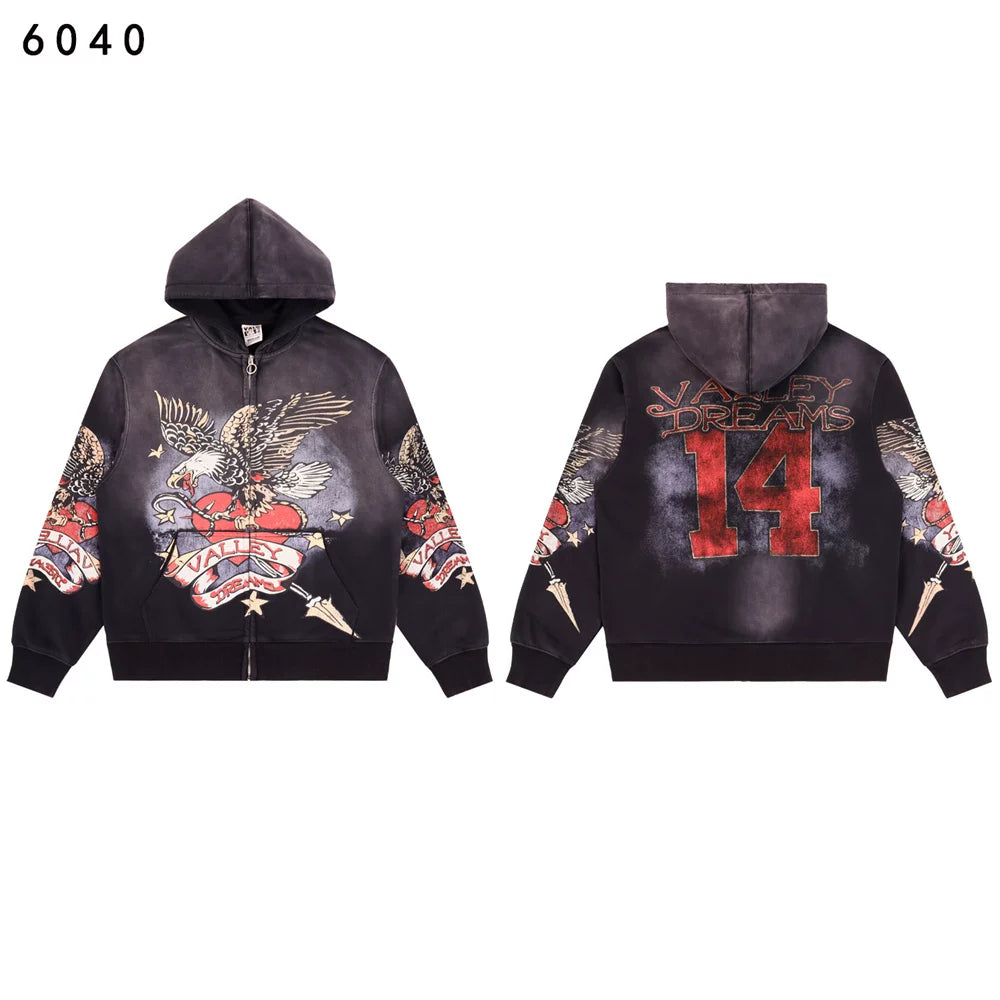 Vale Forever Valley Retro Printed High Street Trendy Casual Hoodie Pants Set