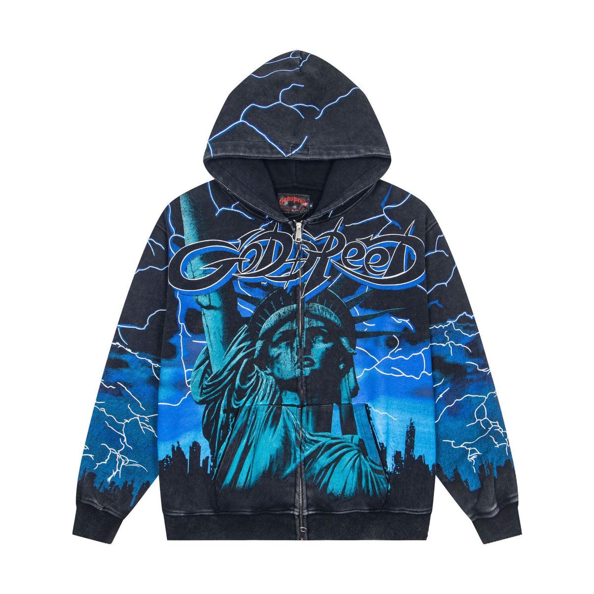 Cross border 25 year autumn/winter GodSpeed new print washed water vintage American street hip-hop hooded jacket sweatshirt