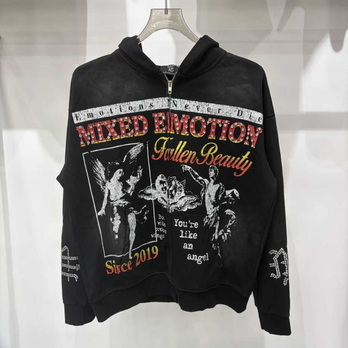 Cross border fashion new MIXEDEMOTION American street hip-hop pure cotton highly restored hooded sweatshirt